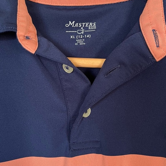Masters Tournament Kids XL (12–14) Golf Polo Shirt Navy Blue Coral Stripe - Picture 3 of 5